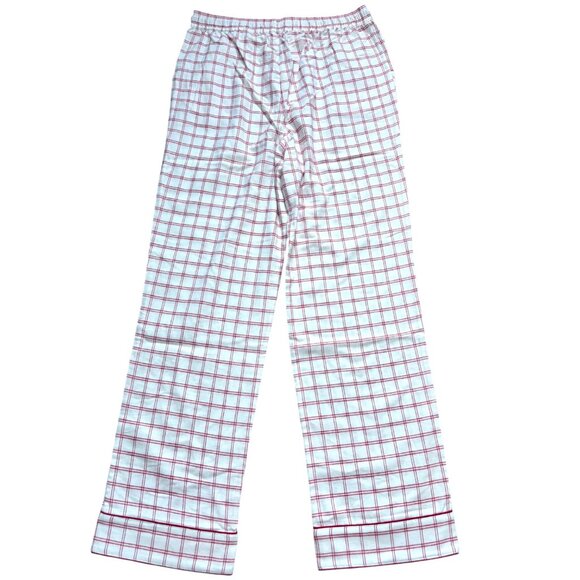 Lake Flannel Pajama Pants Red White Windowpane Check M Women's Cotton Red Piping - Picture 4 of 4